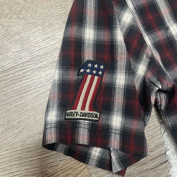 Harley Davidson Motorcycles Plaid Flannel Casual Short Sleeve Button Shirt Sz S - Picture 5 of 12